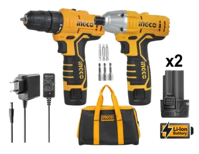 Ingco CKLI1201 12V Li-Ion Cordless Drill & Driver 12Vطقم شنيور+دريل شحن 12فولت 2+بطارية 1.5امبير