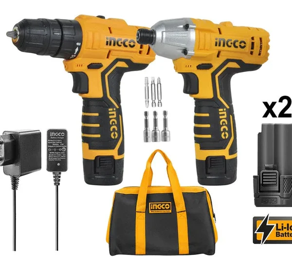 Ingco CKLI1201 12V Li-Ion Cordless Drill & Driver 12Vطقم شنيور+دريل شحن 12فولت 2+بطارية 1.5امبير