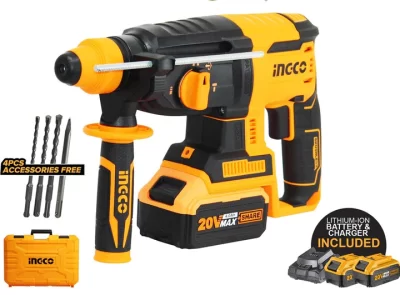 Ingco CRHLI202287 20V Cordless Li-Ion Rotary Hammer 20Vهلتى شحن 26م 20فولت2+بطارية 4امبير سوبر سليكت