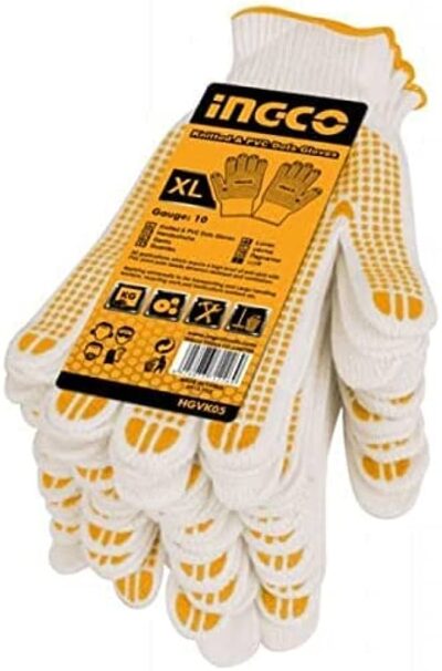 Ingco HGVK05 Knitted & PVC Dots Gloves 10"جوانتى محبب