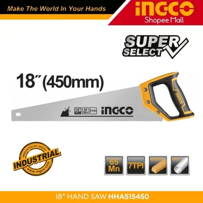 "HHAS15450 INGCO Hand Saw 18"" 450mm 0.9mm. 7 TPI (Super Select)منشار خشابى18مم سليكت"