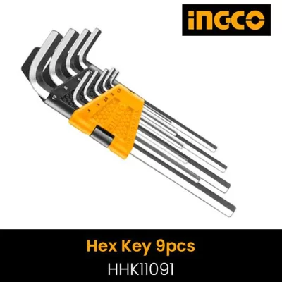 "Ingco HHK11091 Hex Key Set, Cr-V, 1.5-10mm - 9pcsطقم النكية مسدس وسط c"