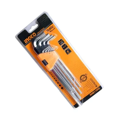 "Ingco HHK11092 9pcs Hex Allen Key Wrench Set (Extra Long Arm)طقم النكية مسدس طويل c"