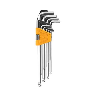 "INGCO 9PCS EXTRA LONG ARM BALL POINT HEX KEY(1.5-10MM) SET HHK12092طقم النكية مسدس+بلية طويل crv"