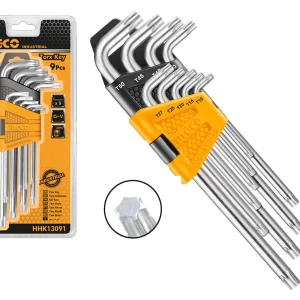 Ingco Torx Key T10-T50 with Holder Hhk13091 - Silver, Set 9 Piecesطقم النكية نجمة وسط crv