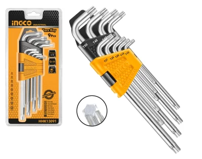 Ingco Torx Key T10-T50 with Holder Hhk13091 - Silver, Set 9 Piecesطقم النكية نجمة وسط crv