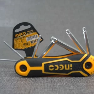 "Ingco HHK14082 8pcs Foldable Ball point Hex Allen Key Wrench Setطقم النكية مطوة بلية crv"