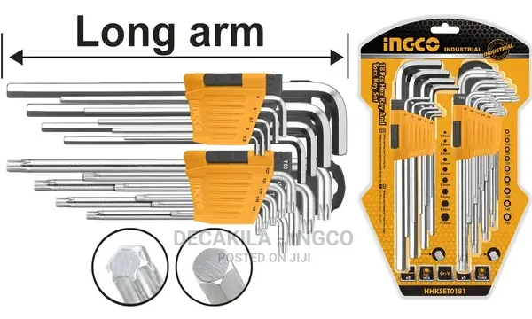 "JUEGO COMBINADO 9 LLAVE ALLEN 9 LLAVE TORX INGCO HHKSET01812طقم النكية مسدس+نجمة"