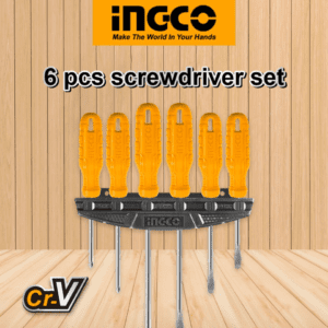 "Ingco 6 pcs screwdriver set HKSD0658طقم مفك عظم 6قطع crv"