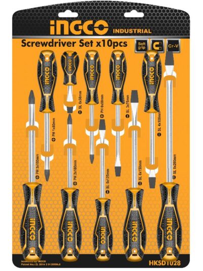 "Ingco HKSD1028 10pcs Screwdriver Setطقم مفك كاوتشة 10قطع c"