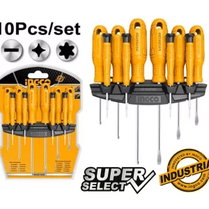 Ingco HKSD1058 10pcs Screwdriver & Precision Screwdriver Set (SS)طقم مفك عظم 10قطعة crv سليكت