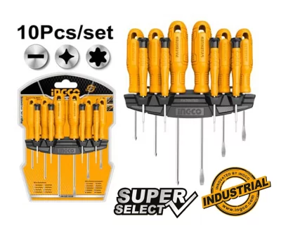 Ingco HKSD1058 10pcs Screwdriver & Precision Screwdriver Set (SS)طقم مفك عظم 10قطعة crv سليكت