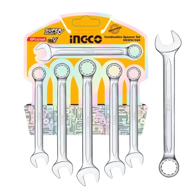 INGCO 6-PIECE THREAD SET (8,10,12,13,14,15,17) MMطقم مفتاح 6قطع CRV سوبر سليكت