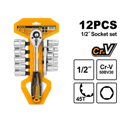 Ingco HKTS12122 – 12Pcs 1/2 InchSocket Setطقم لقمة سستيم crv"1/2