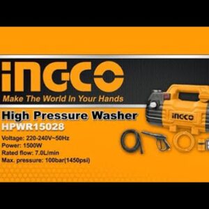 Ingco High Pressure Washer, 100 Bar, 1500 Watt, Yellow, HPWR15028مكنة غسيل 1500وات