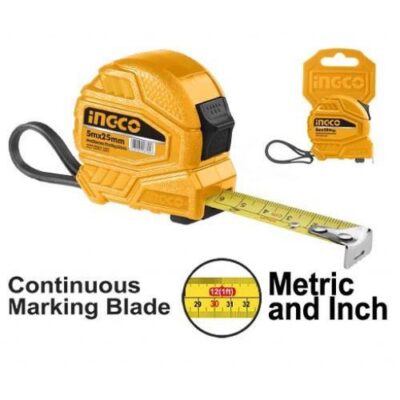 "INGCO STEEL MEASURING TAPE 5M/16FT 25MM BLADE HSMT26525متر بالستيك 5*25م فرامل"